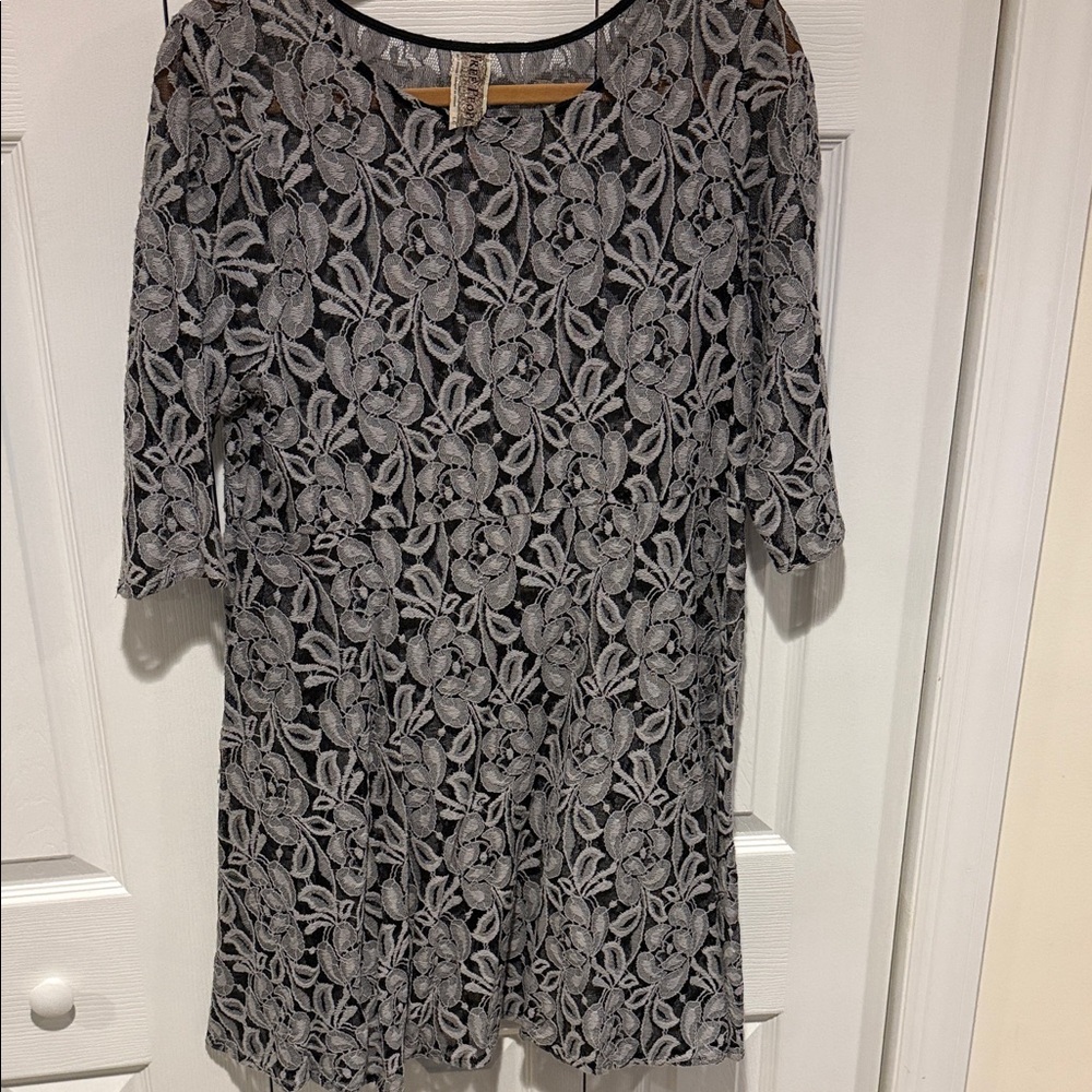 Free People Black and Gray Floral Lace Dress